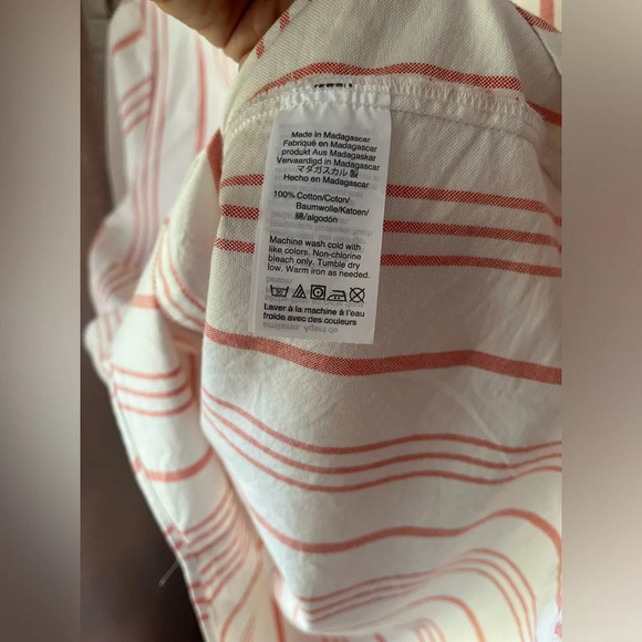J. Crew Factory White & Coral Striped Button Down 100% Cotton Shirt Size Small - Picture 4 of 9